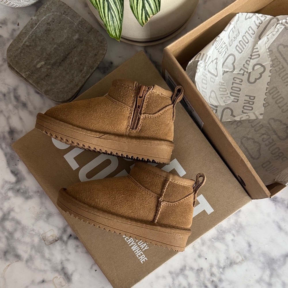 Kids Brown Suede-Look Zip Ankle Boots